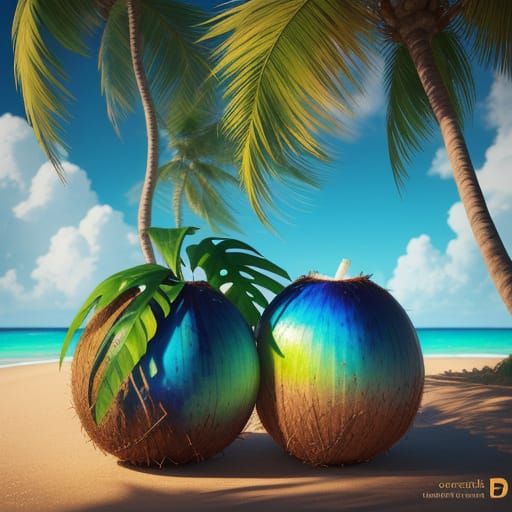 Surreal Coconut Portraits in Hyperrealistic Splash Art Style