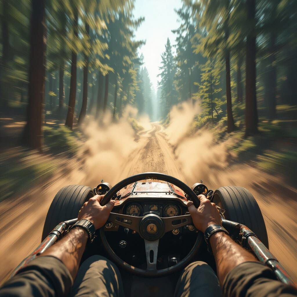 Crosskarting Through Pines in Retro-Futuristic Style