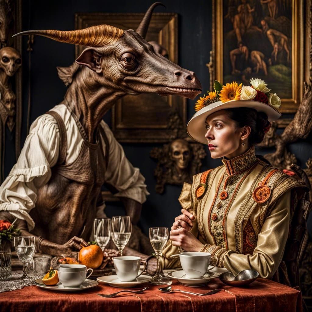 Surreal Alien Restaurant Celebration in Hyperreal Detail