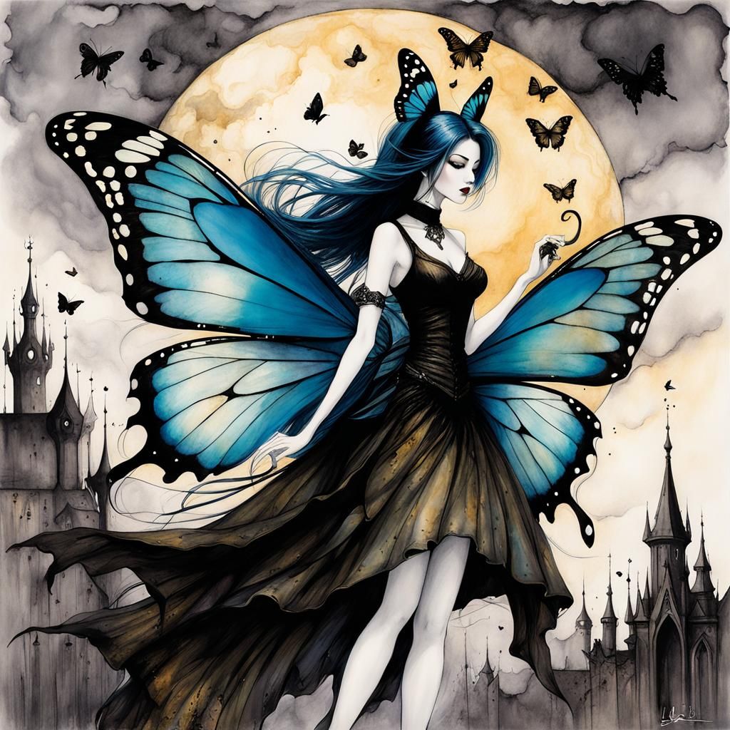 Surreal Cel-Shaded Butterfly Girl in Twilight
