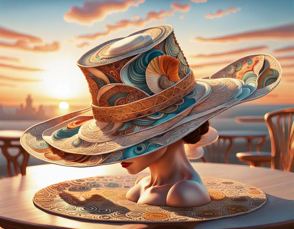 Woman's Hat in Art Brut Style at Sunset
