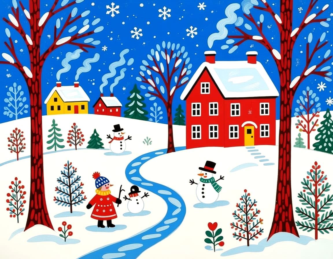 Whimsical Winter Wonderland in Maud Lewis Style