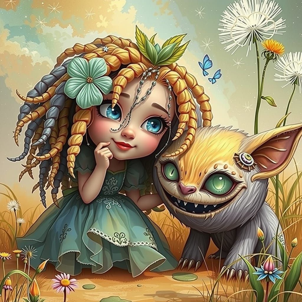 Surreal European Girl Enjoys Sun-Drenched Field with Colorfu...