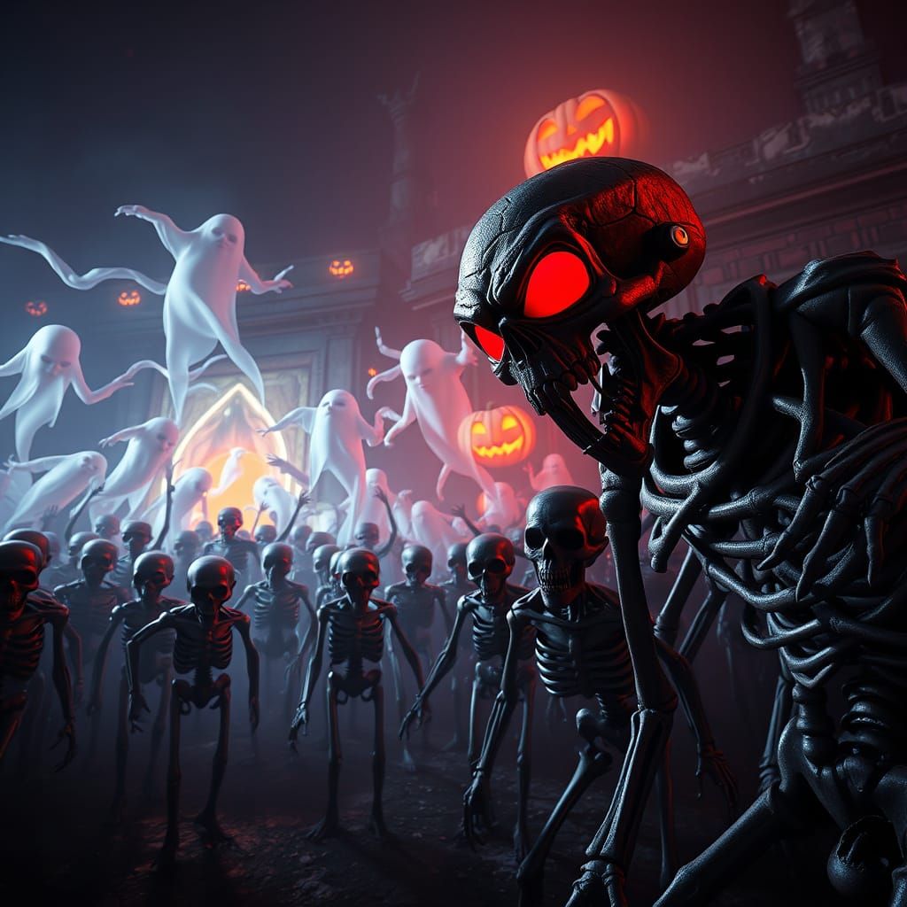 Terrifying Halloween Night Horde Realistic 3D Render