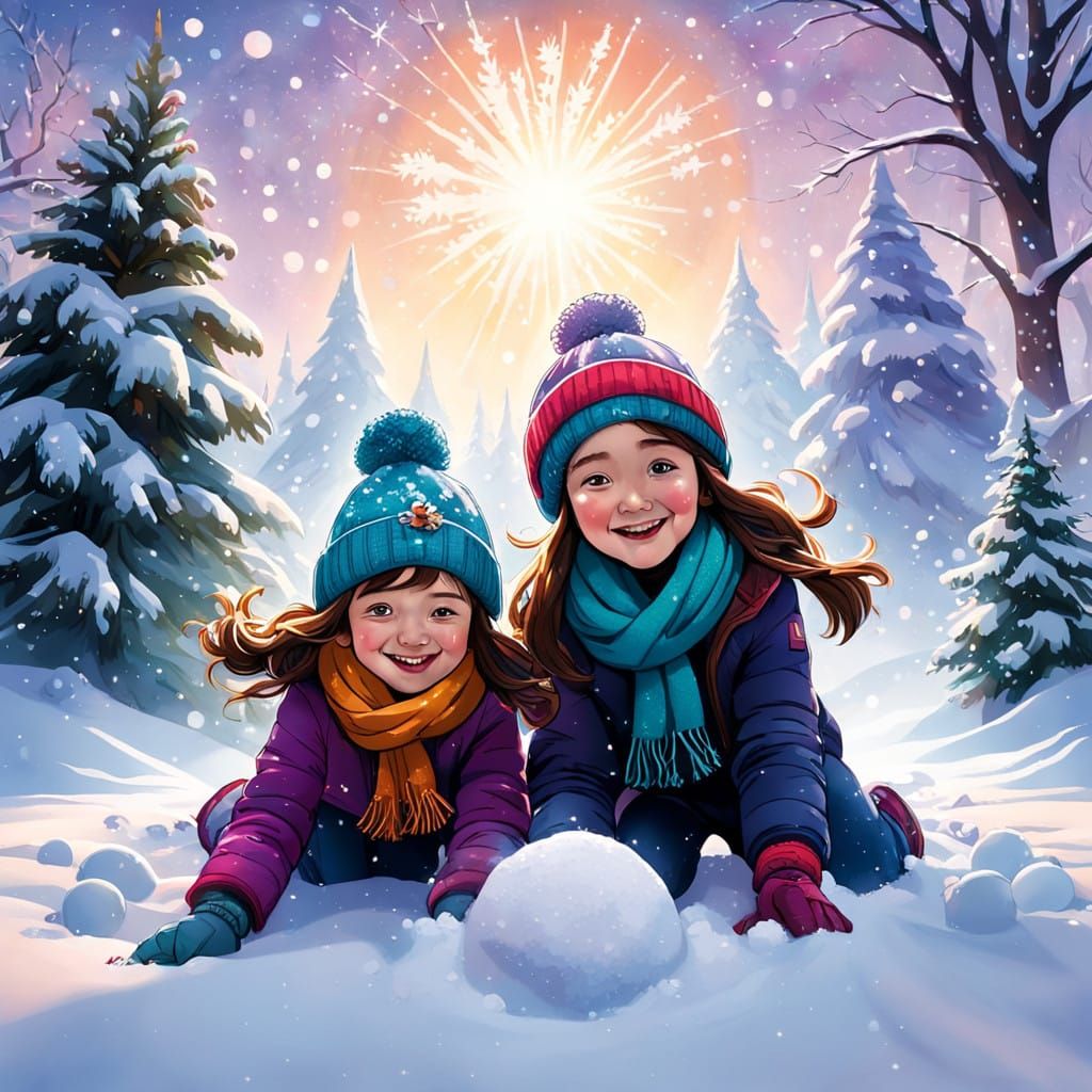 Joyful Sisters in Whimsical Winter Wonderland