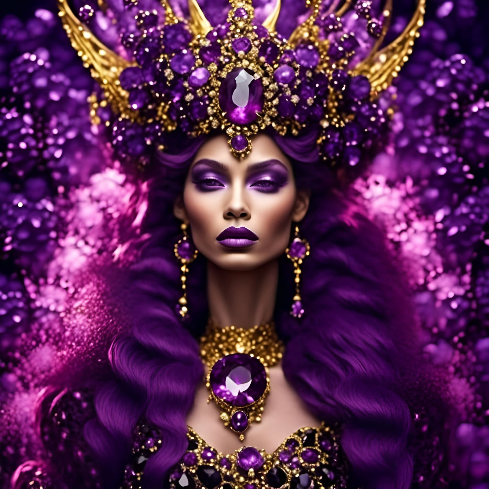 Beautiful Portrait in Purple, Black and Gold