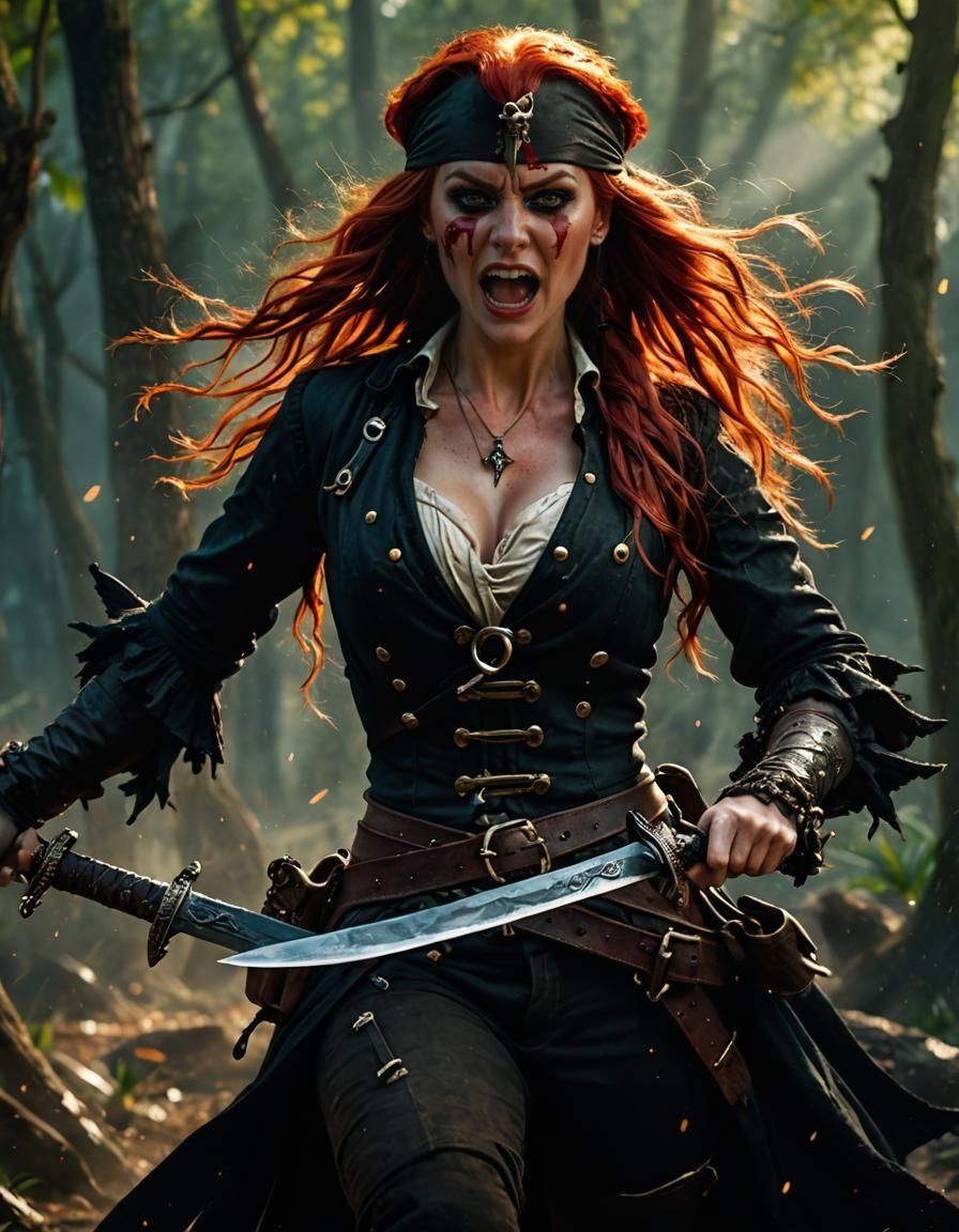 Fierce Red-Haired Pirate Queen Screaming