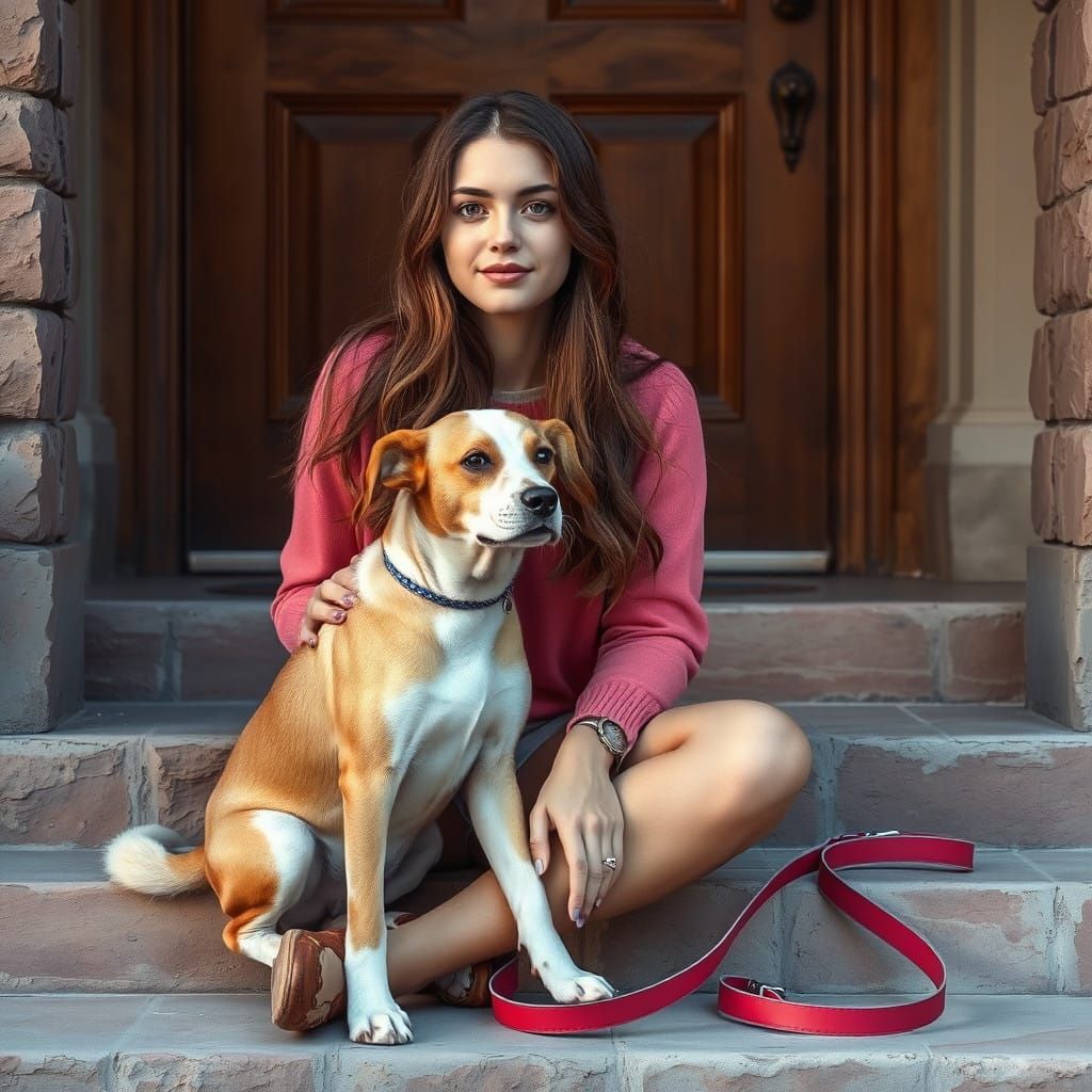 Young Woman Lost in Thought on a Pastel-Colored Porch