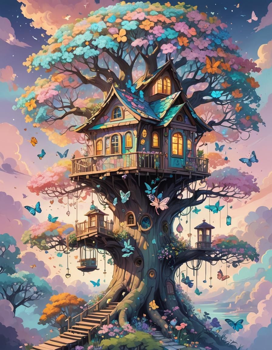 Butterfly Wing Treehouse in a Candy Graffiti Style