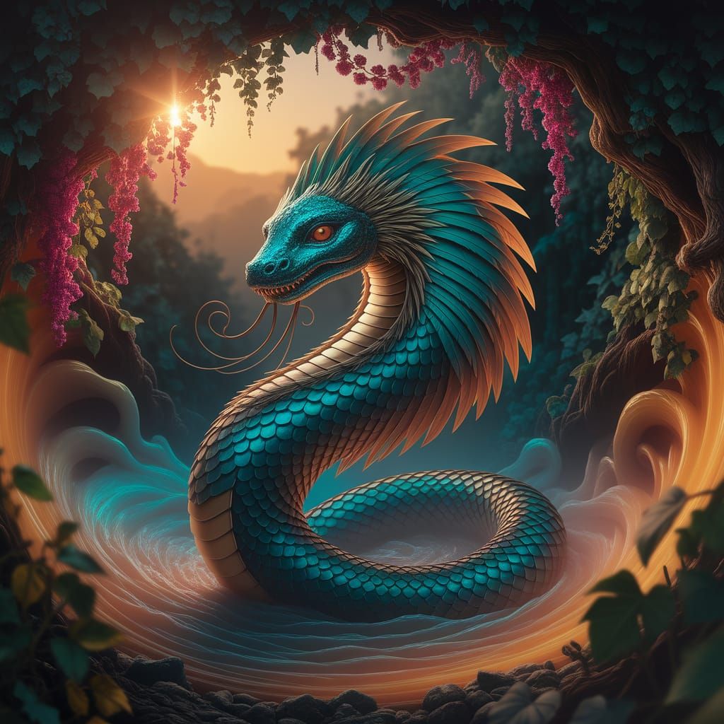 Quetzalcoatl Emerges from Golden Vortex