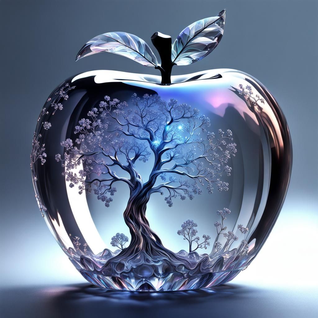 Hyperdetailed Translucent Crystal Apple in Dreamy Lighting