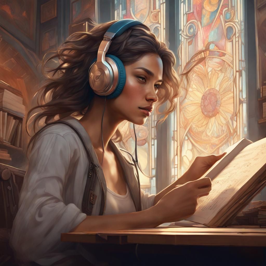 Young Woman Studying, Hyperdetailed Digital Portrait