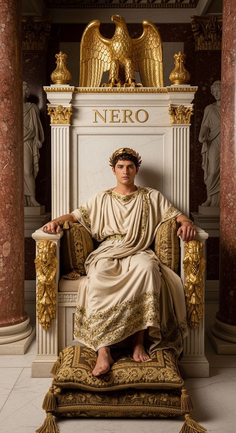 Emperor Nero on Lavish Throne in Opulent Room
