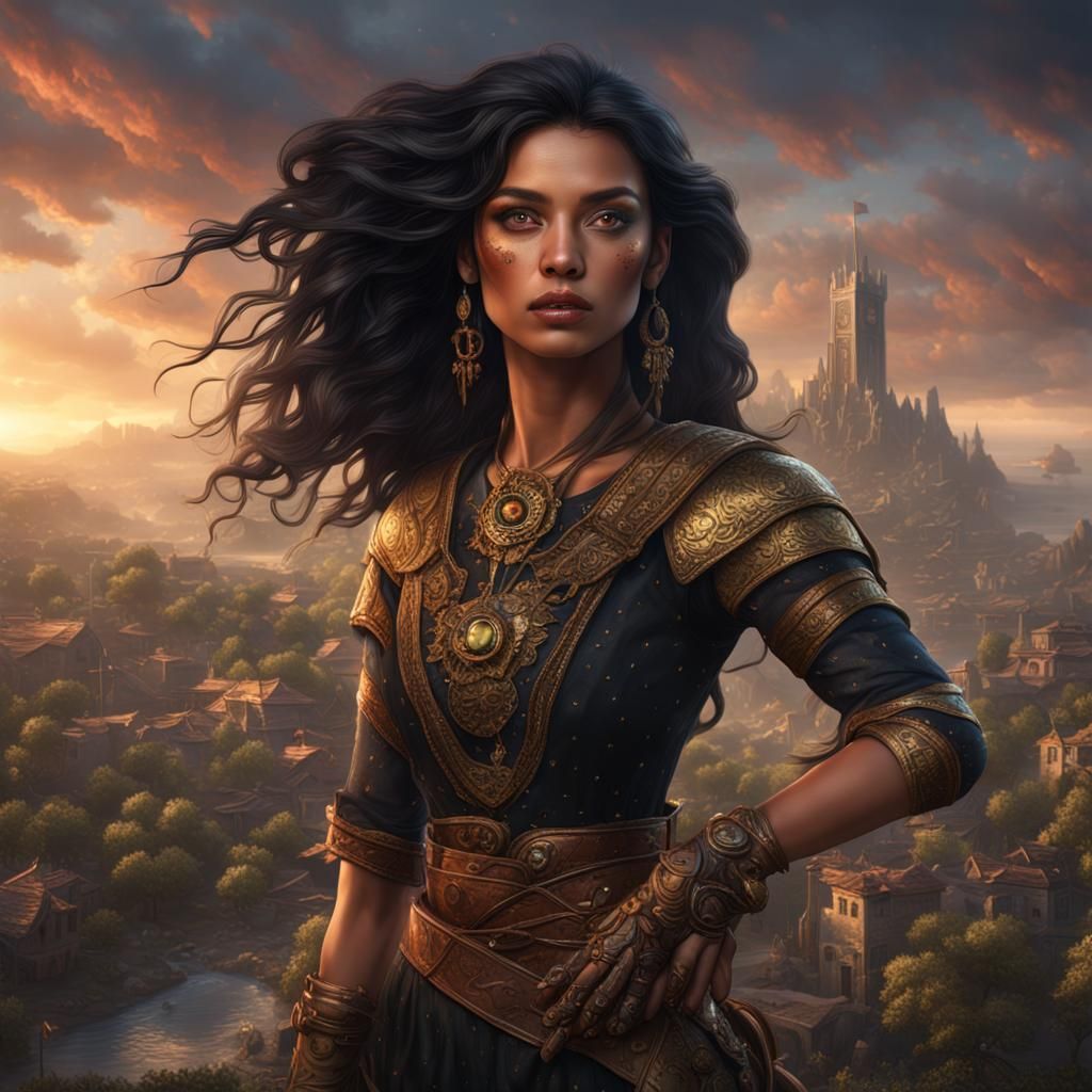 Beautiful Woman with Dark Hair: Fantasy Concept Art
