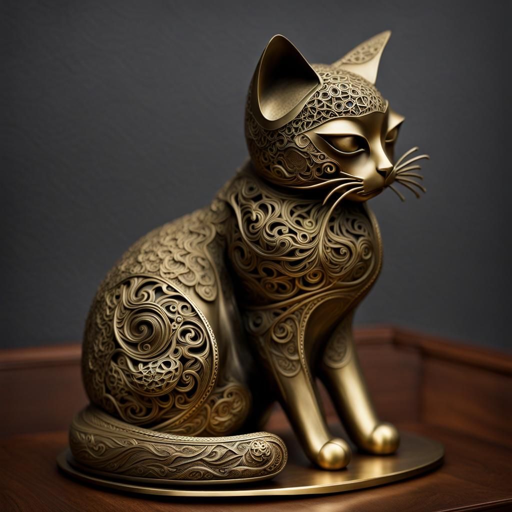 Brass Cat Sculpture: Mourning in Smoke