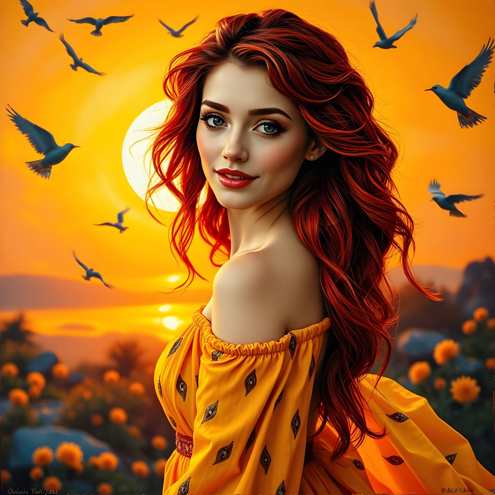 Encaustic Impasto Painting of a Norse Goddess in a Warm Suns...