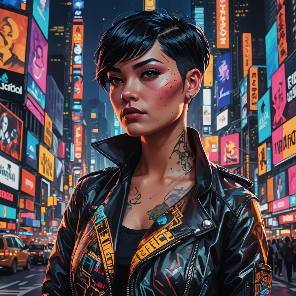 Tattooed Woman in Times Square, Comic Book Art