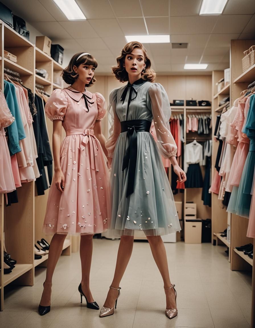 Surprised Boy Crossdressing in Frilly Dress: Cinematic Still