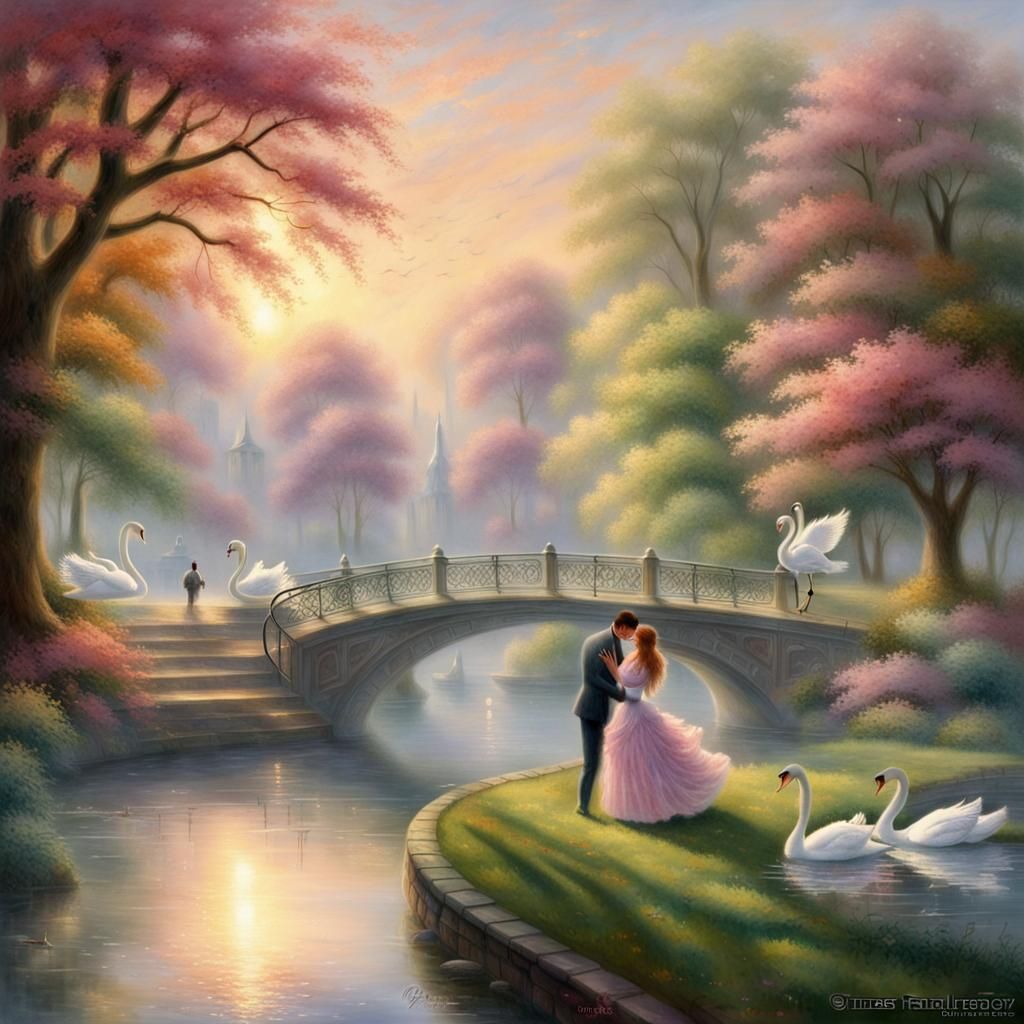 Ethereal Fantasy: Couple Falling in Love at Lakeside Park
