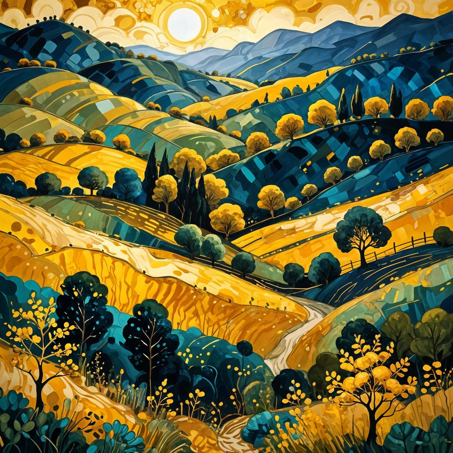 Abstract Landscape in Dripping Ink Style