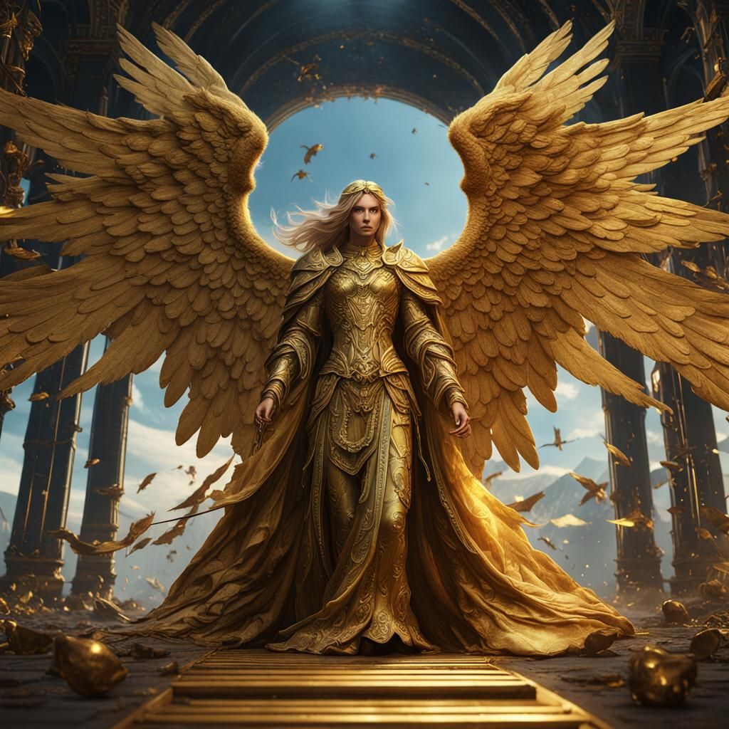 Golden Angel in Detailed Fantasy Art