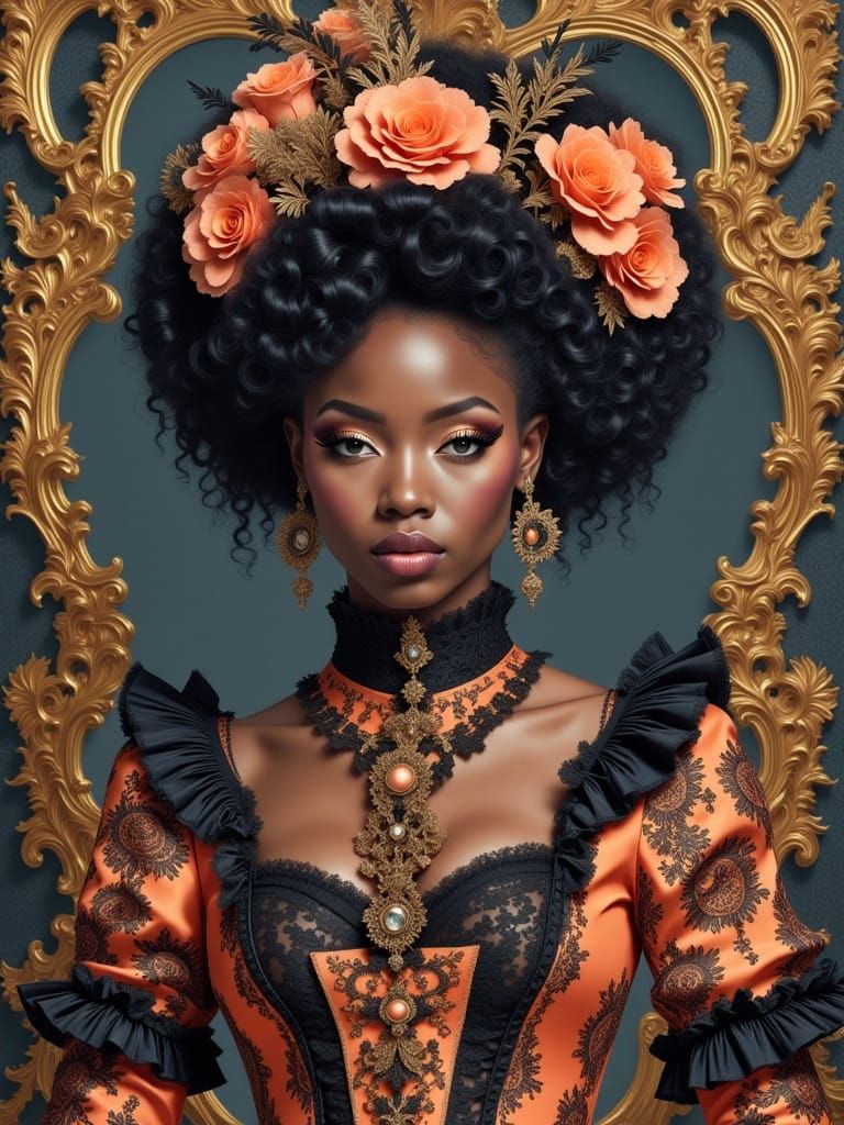Whimsical Rococo Portrait of a German African Woman