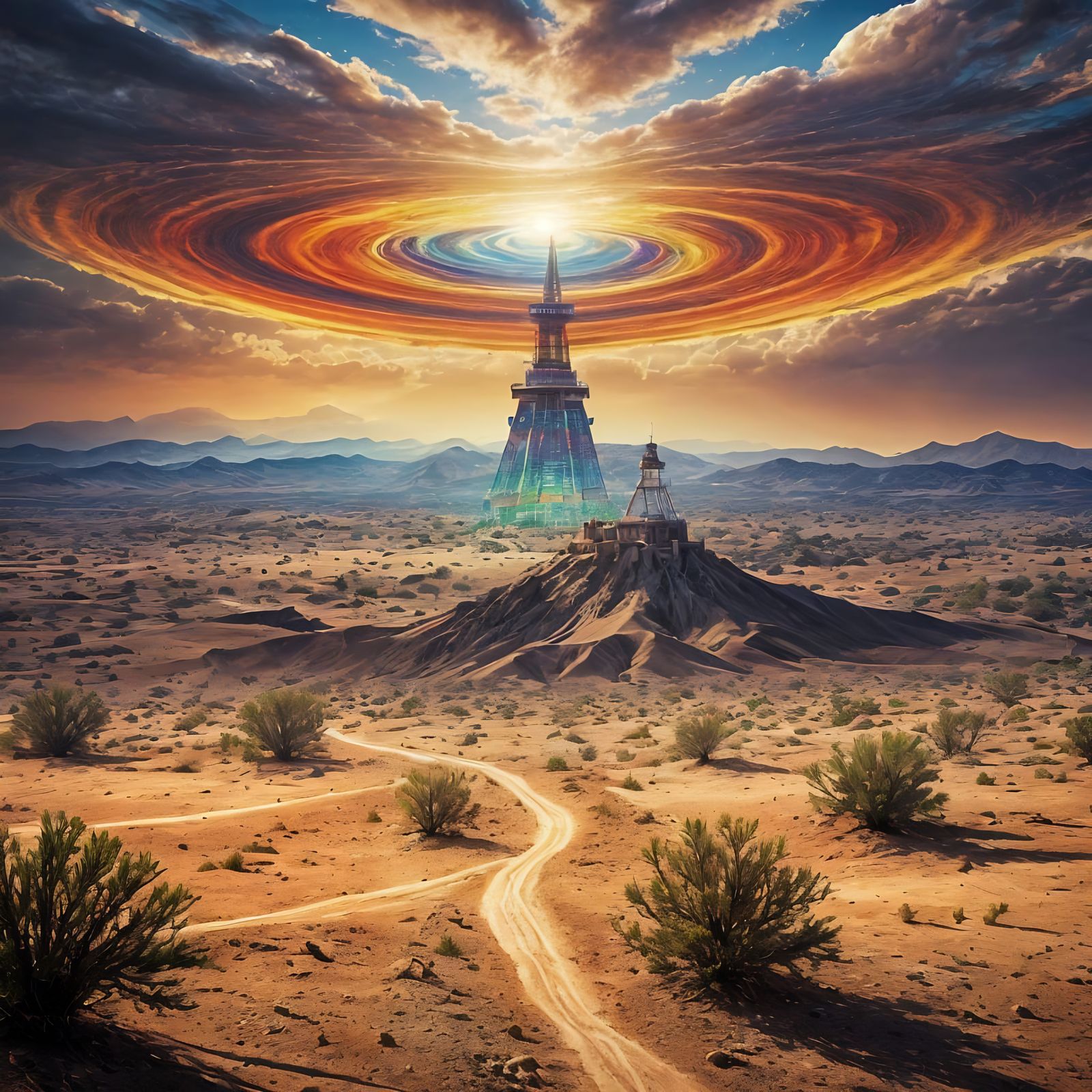 Sobriety Symbol in Stormy Desert, Hyperrealistic Splash Art