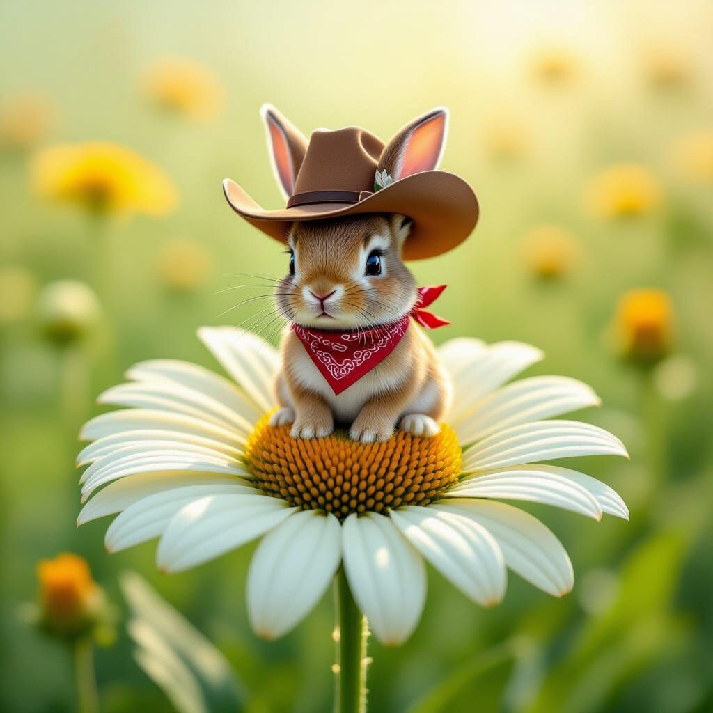 Bunny in Cowboy Hat on Giant Daisy