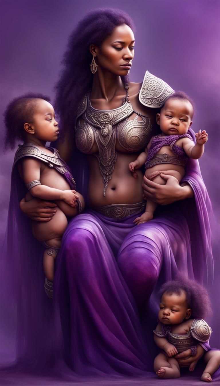 Victorious Warrior Mothers and Babies in Purple