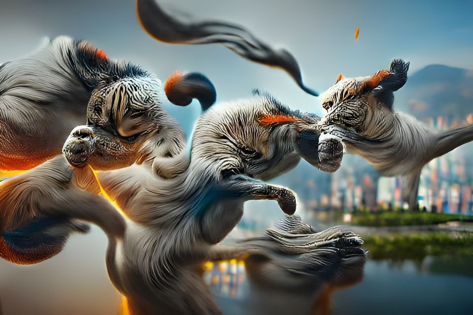 Kung Fu Fighting Cats in Hyperrealistic Digital Art