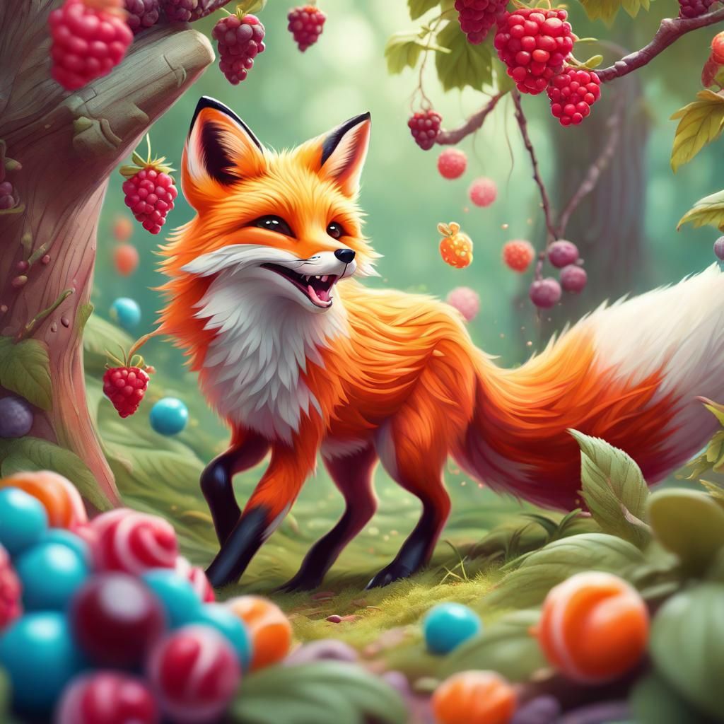 Fox Family Frolic in Candyland Art Style