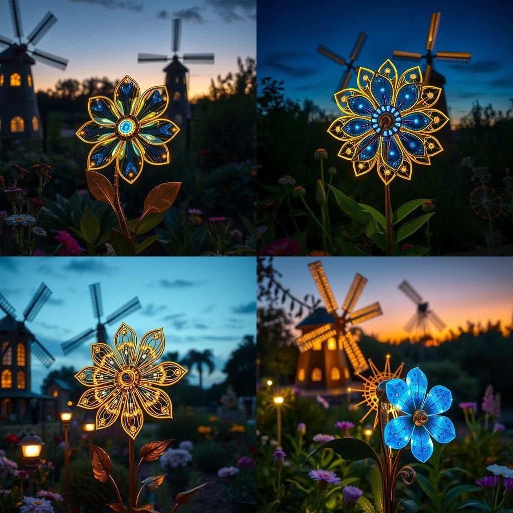 Ethereal Steampunk Mandelbrot Blooms in Sunset Garden