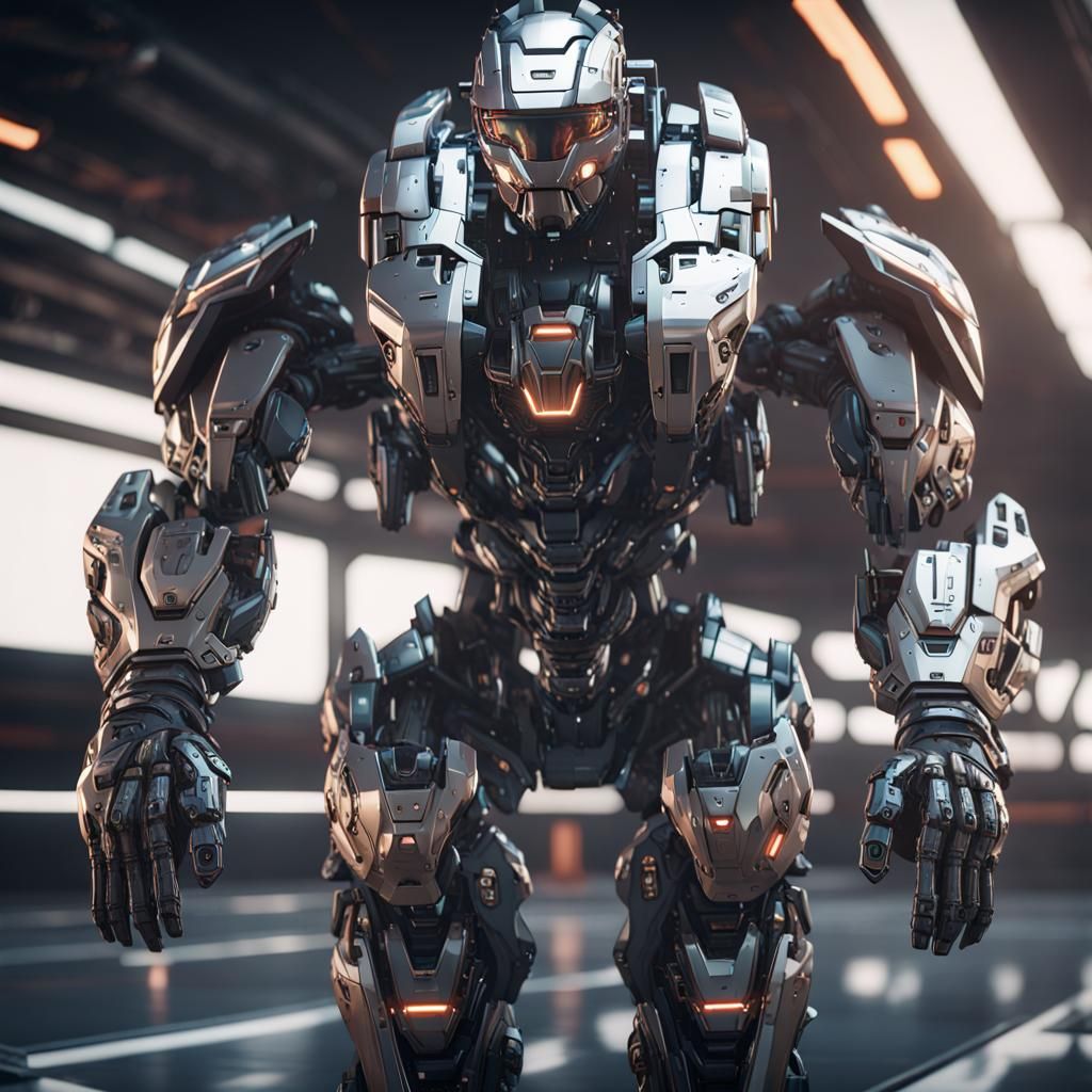 Man Driving Futuristic Sci-Fi Mech Suit