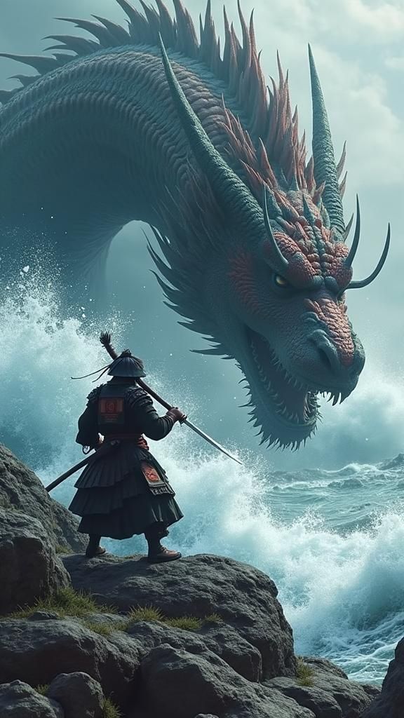 Samurai vs Dragon: Epic Battle on the Rocks