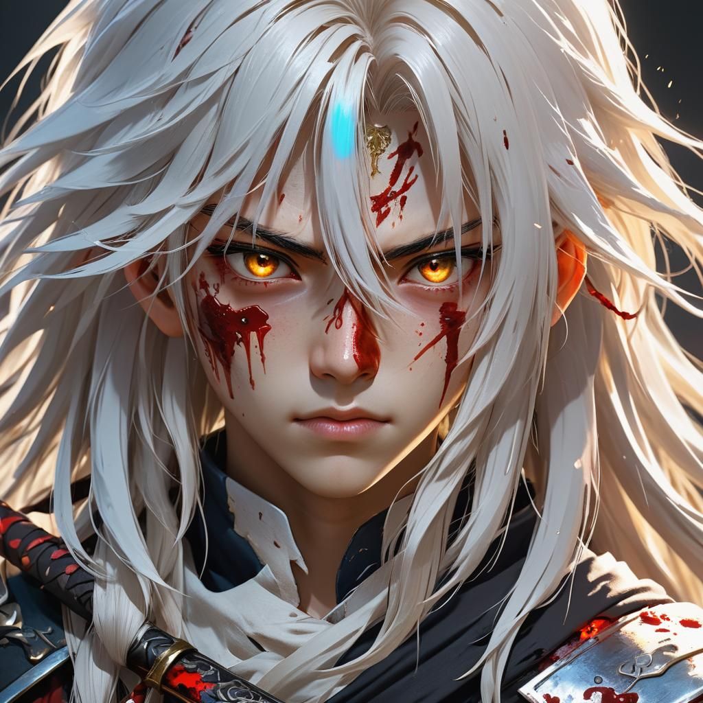 Anime Warrior with Blood-Smeared Sword Concept Art