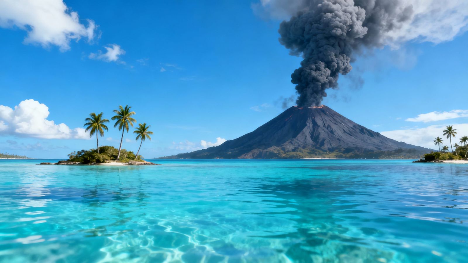 Serene Blue Lagoon Meets Volcanic Threat