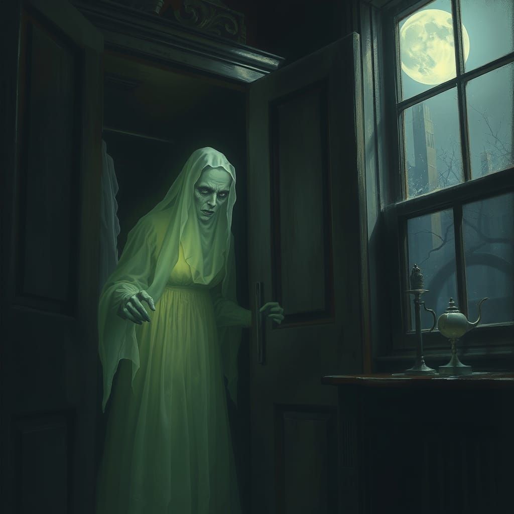 Ethereal Specter in Flickering Moonlight