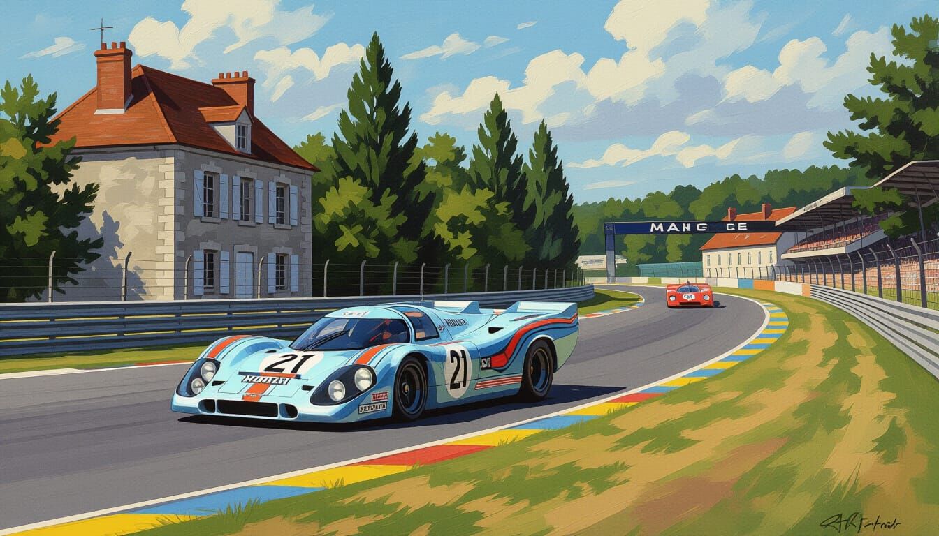 Textured Oil Painting Of A 1970 Porsche 917LH Race Car