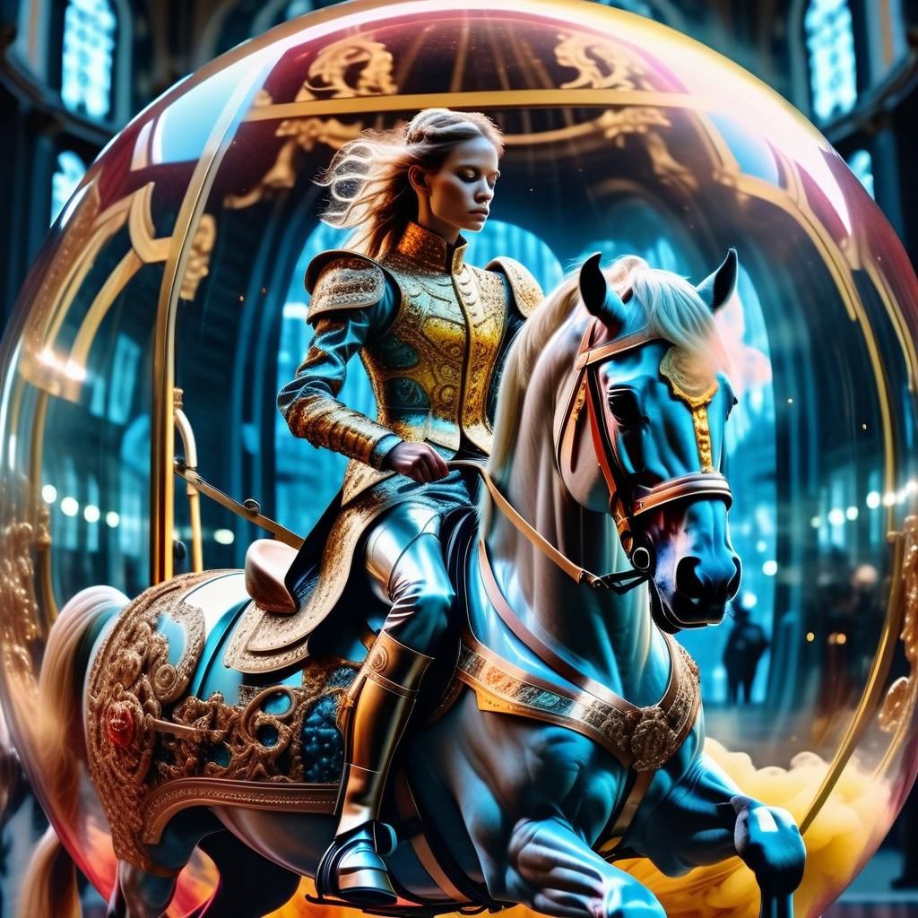 Surreal Gatekeeper with Horse in Glass Ball