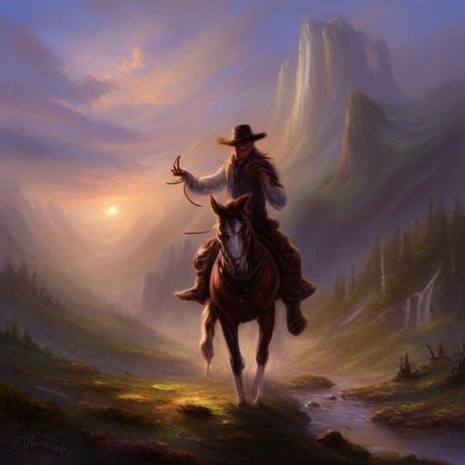 Ethereal Elf Cowboy in a D&D Fantasy Landscape