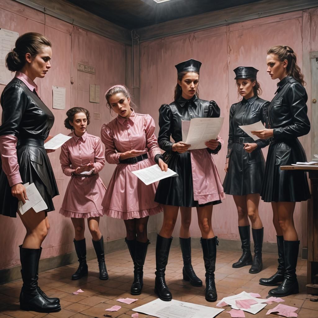 Hyperrealistic Prison Guards in Leather, Splash Art