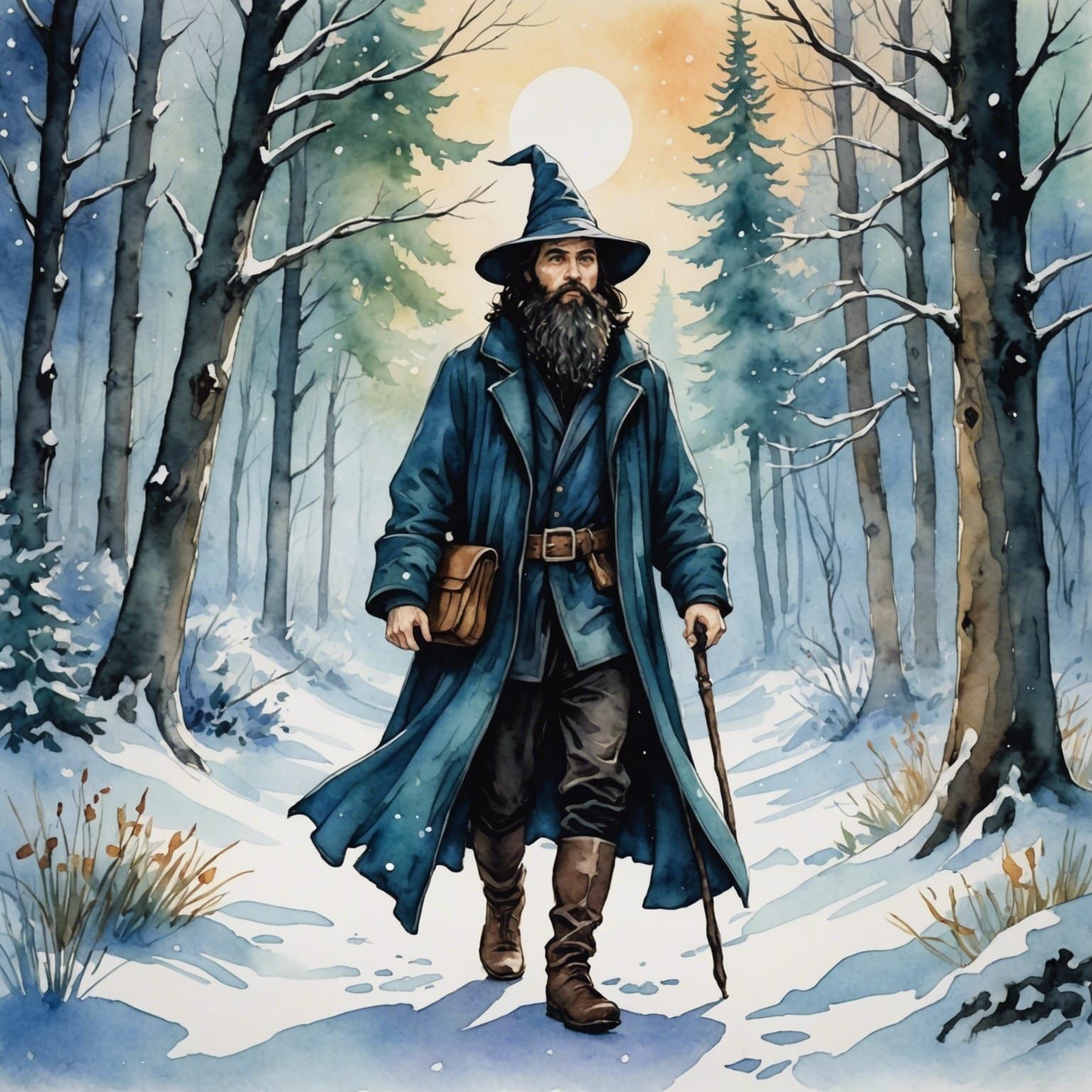 Wizard Walks from Winter to Summer: Watercolor Art