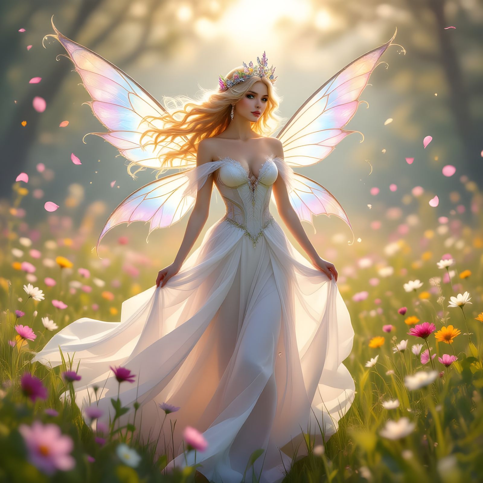 Fairy Queen in Enchanted Meadow: Digital Art