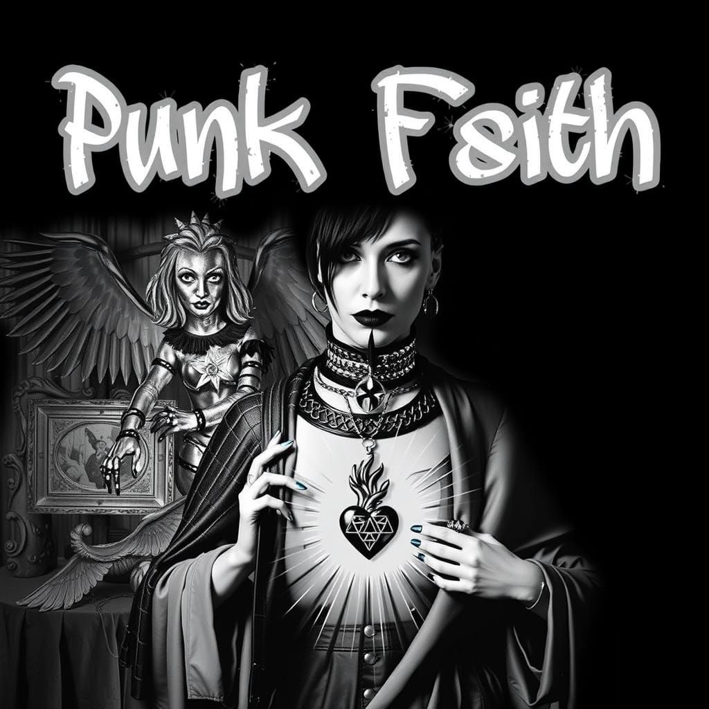 Punk Rockstar With Winged Model In Surreal Landscape