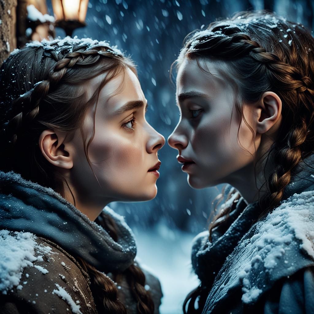Arya and Shireen's Kiss: A Cinematic Film Still