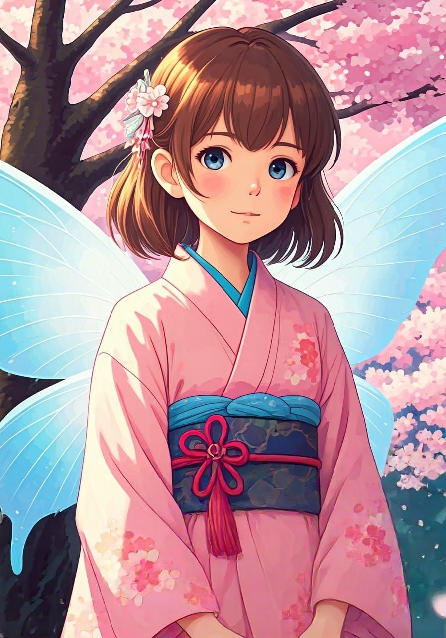 Anime Fairy in Kimono by Makoto Shinkai