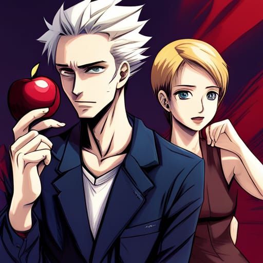 Spike Offers Apple to Buffy in Anime Style