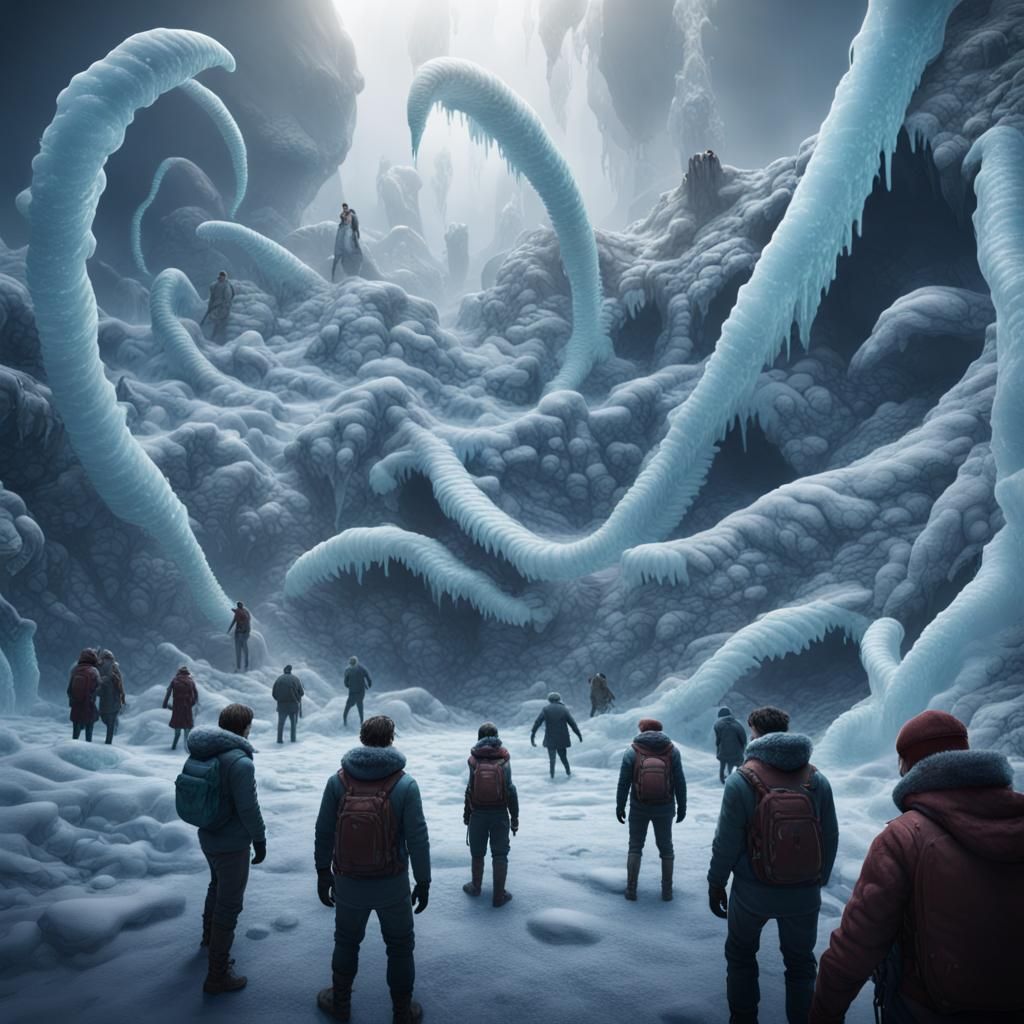 Giant Ice Worms Encounter: Detailed Matte Painting