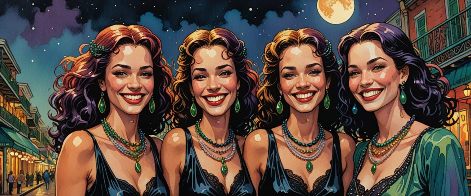 Goth Ladies on Bourbon Street in Watercolor Style