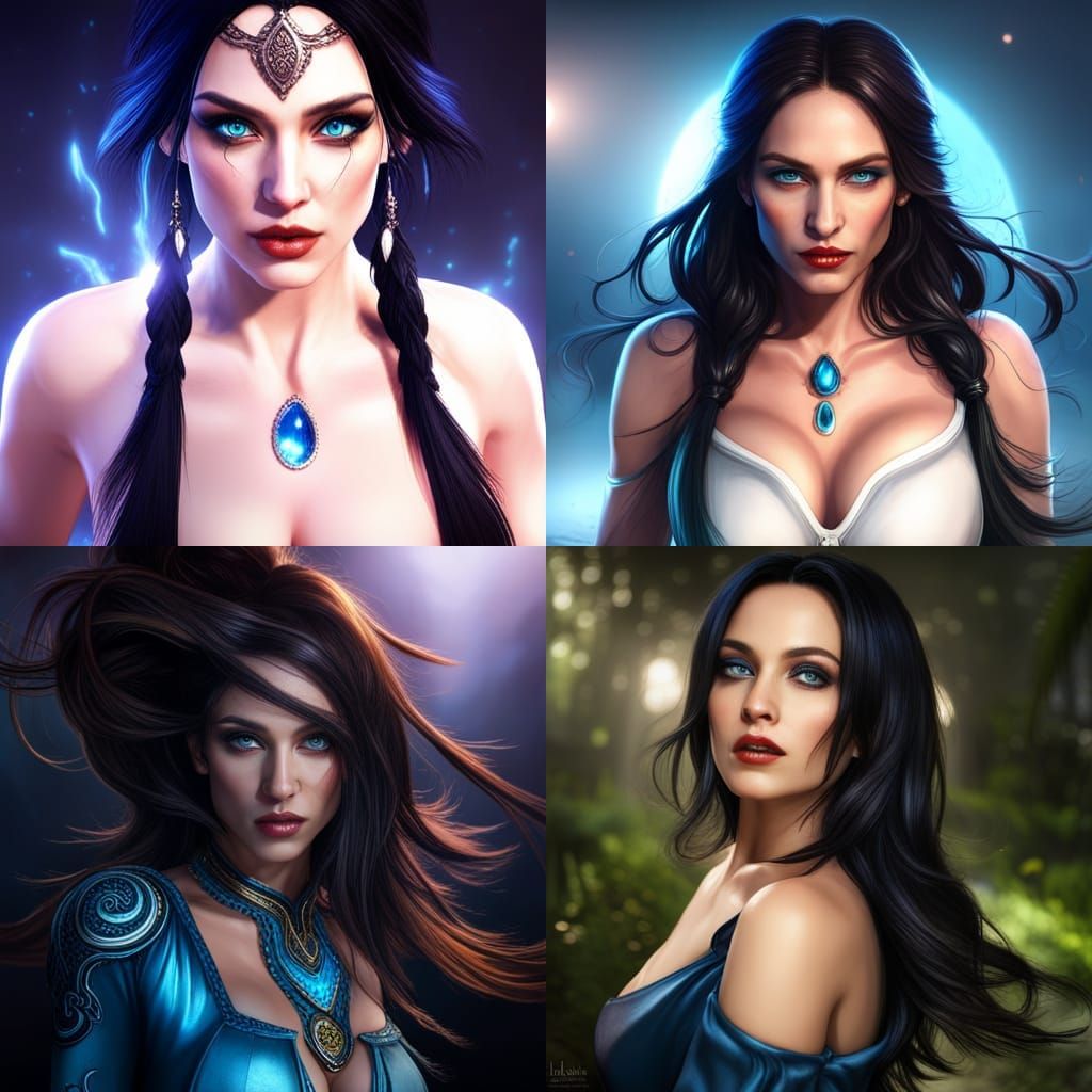 Goddess with Black Hair and Blue Eyes